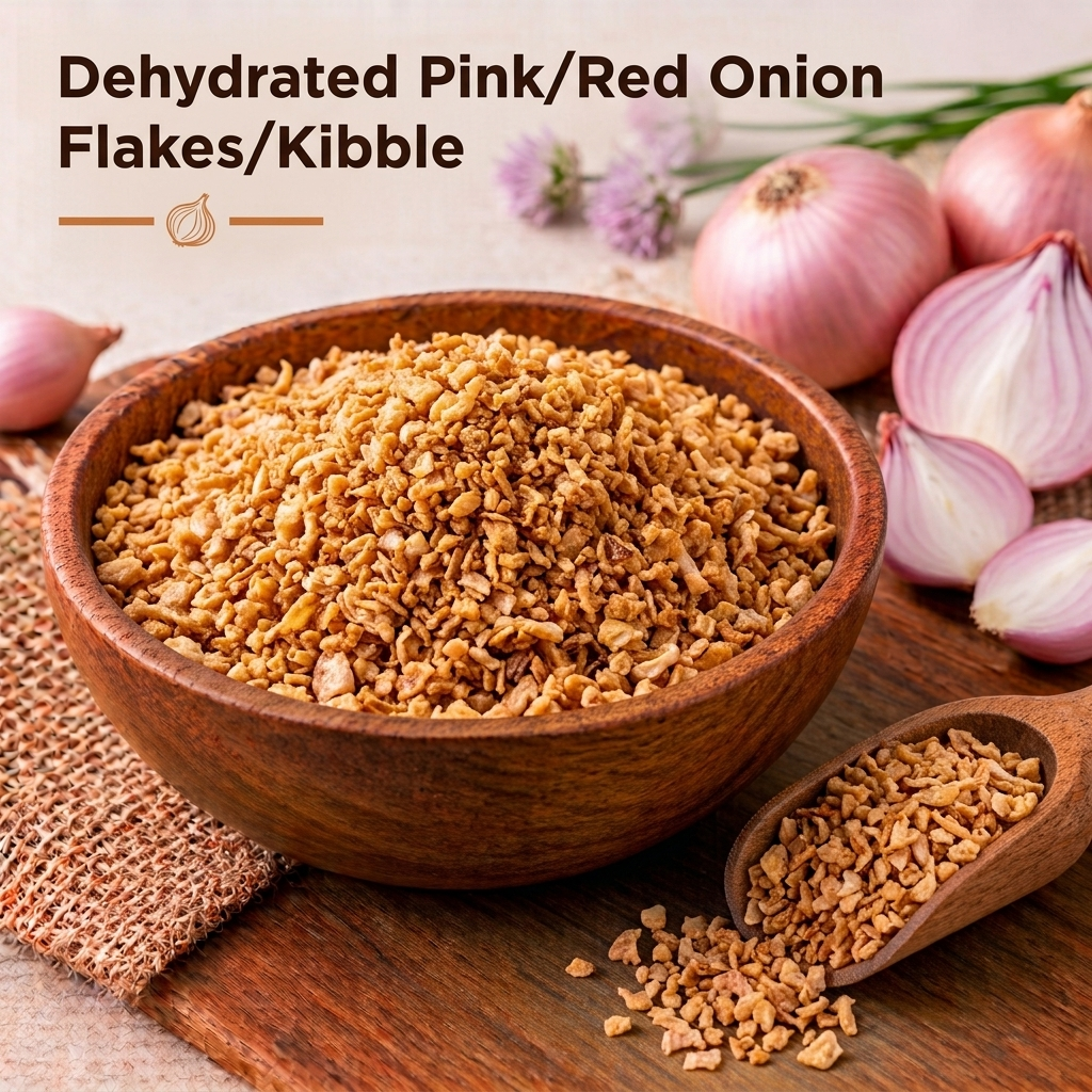 Dehydrated pink and red onion flakes